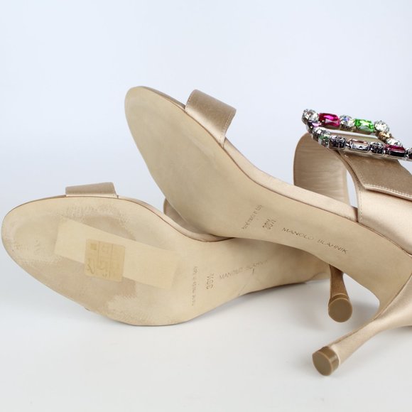NEW MANOLO BLAHNIK Verda 90 Satin Heels – Jewel Buckle Wedding Sandals - Picture 15 of 16